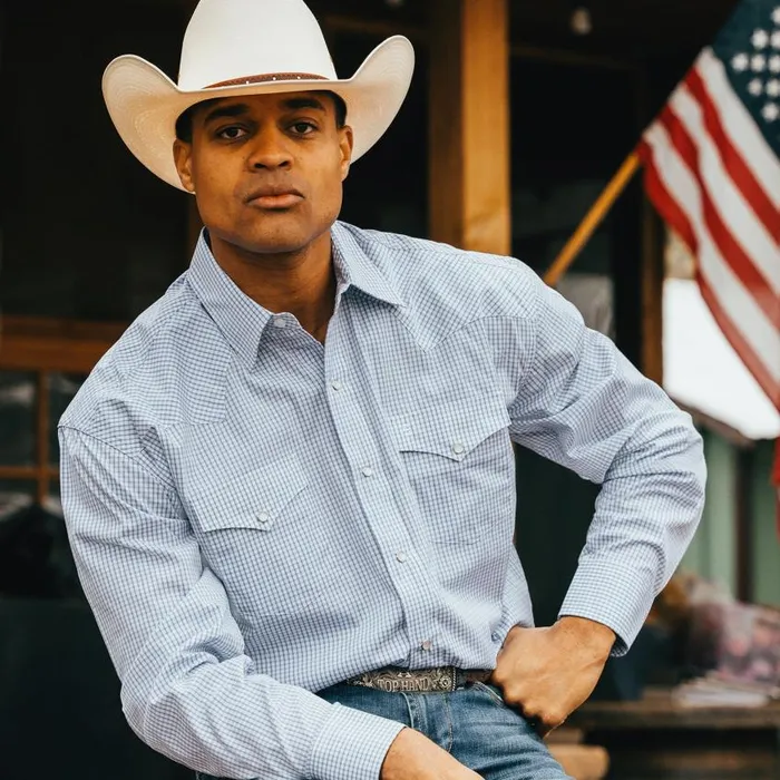 Blue Two Stripe Check Western Shirt Blue Men Stetson Western Shirts