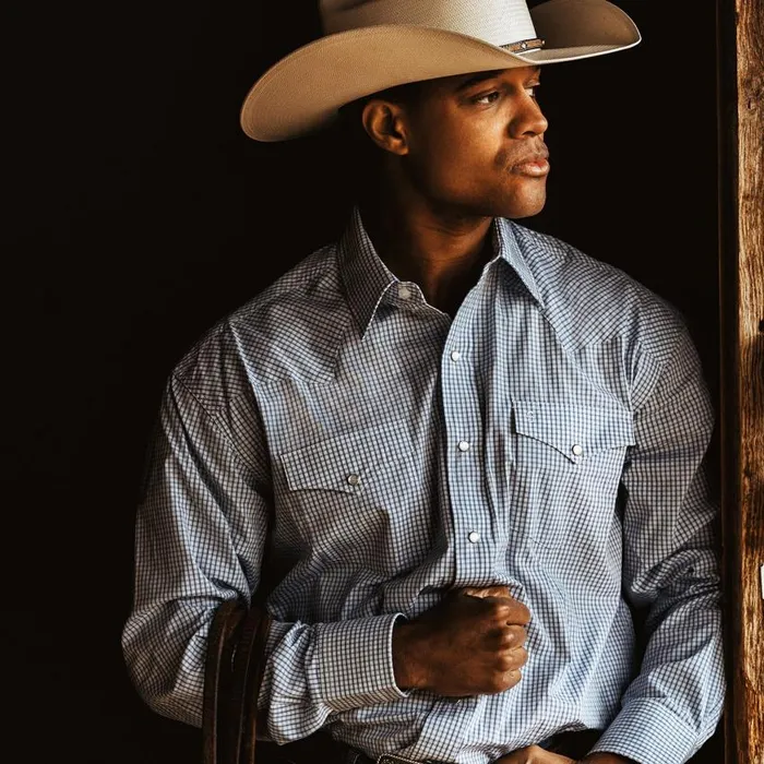 Blue Two Stripe Check Western Shirt Blue Men Stetson Western Shirts