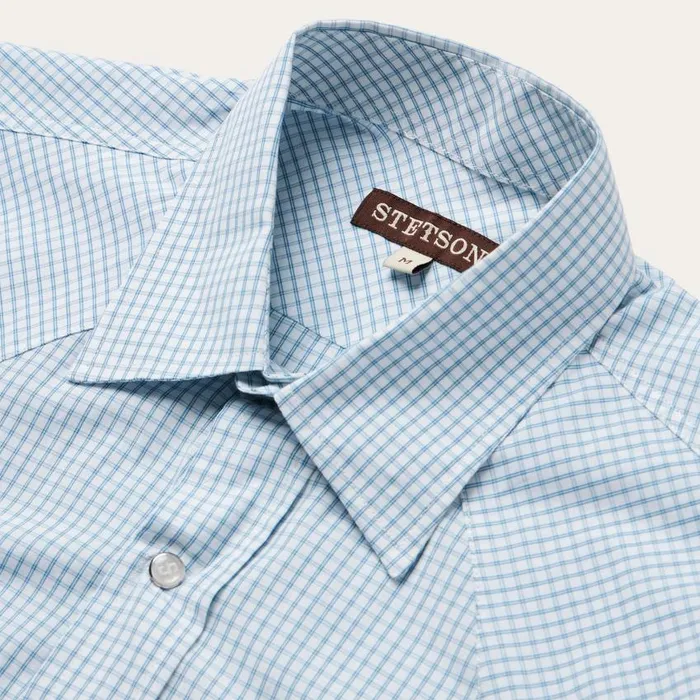 Blue Two Stripe Check Western Shirt Blue Men Stetson Western Shirts