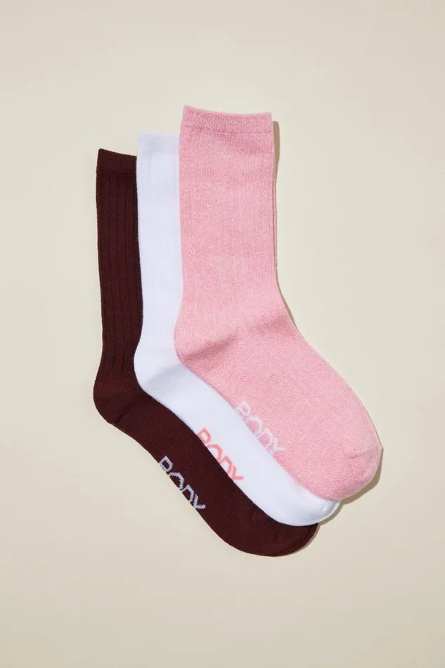 Body 3Pk Crew Sock Petal Pink Ombre Women Cotton On Accessories