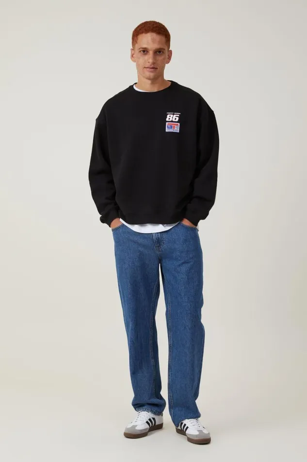 Box Fit Graphic Crew Sweater Black 8 Trophy Series Men Cotton On Sweats and Hoodies Box Fit Graphic Crew Sweater Black 8 Trophy Series Men Cotton On Sweats and Hoodies