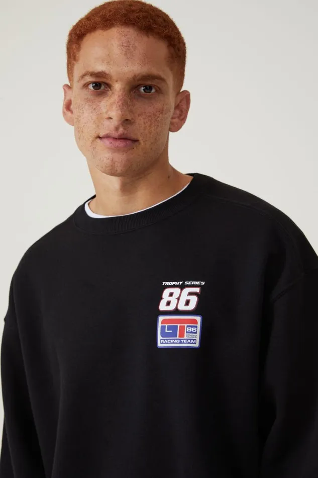 Box Fit Graphic Crew Sweater Black 8 Trophy Series Men Cotton On Sweats and Hoodies Box Fit Graphic Crew Sweater Black 8 Trophy Series Men Cotton On Sweats and Hoodies