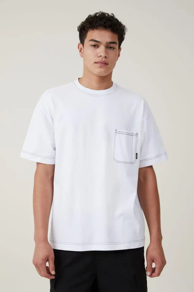 Box Fit Pocket TShirt White Civic Contrast Men Cotton On Tees and Tanks