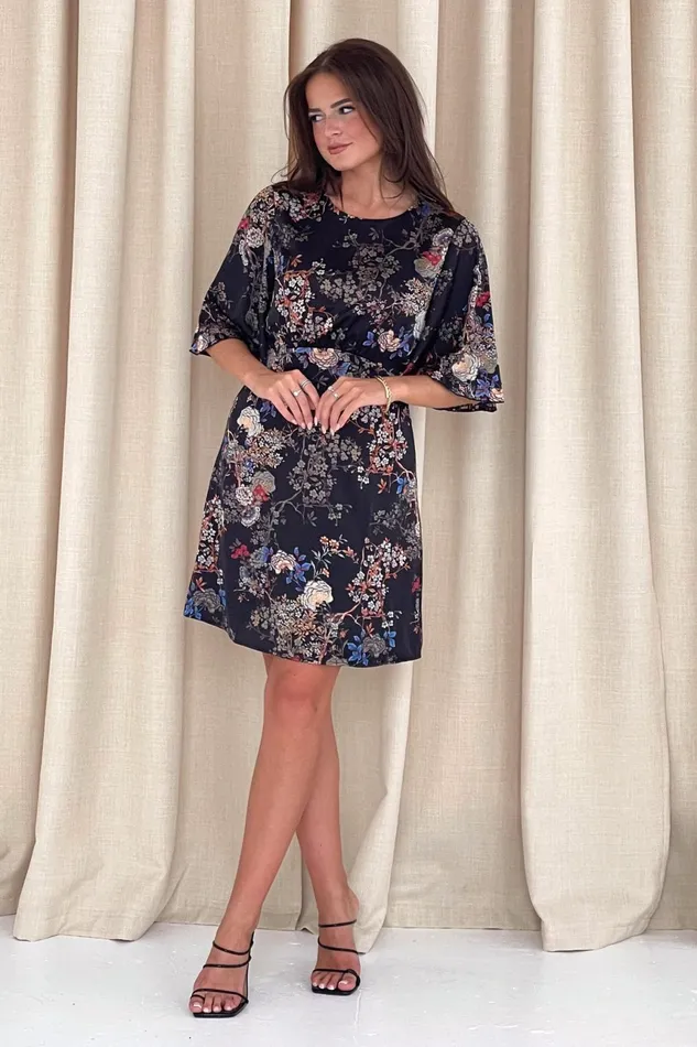 Britney Black Floral Short Sleeve Mini Dress Women Girl In Mind Mini Dresses