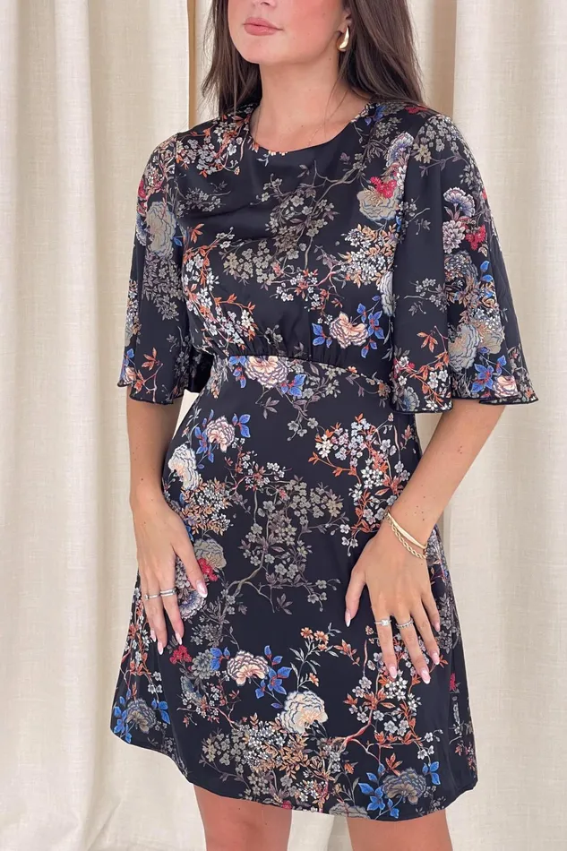 Britney Black Floral Short Sleeve Mini Dress Women Girl In Mind Mini Dresses