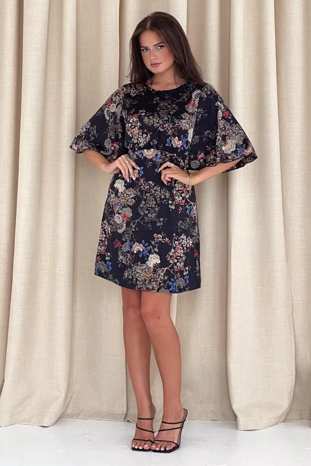 Britney Black Floral Short Sleeve Mini Dress Women Girl In Mind Mini Dresses