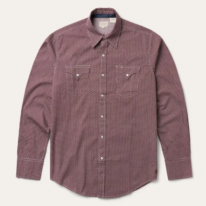 Broken Diamond Print Western Shirt Red Men Stetson Modern Cut