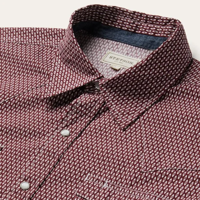 Broken Diamond Print Western Shirt Red Men Stetson Modern Cut