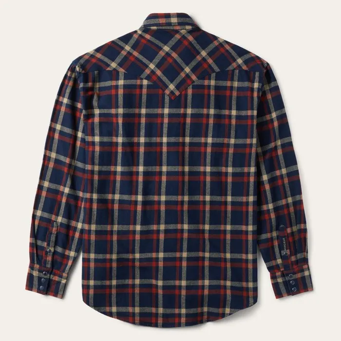 Brushed Twill Plaid Shirt Blue Men Stetson Western Shirts