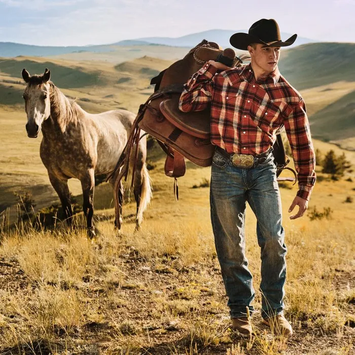 Brushed Twill Plaid Shirt Orange Men Stetson Classic Cut