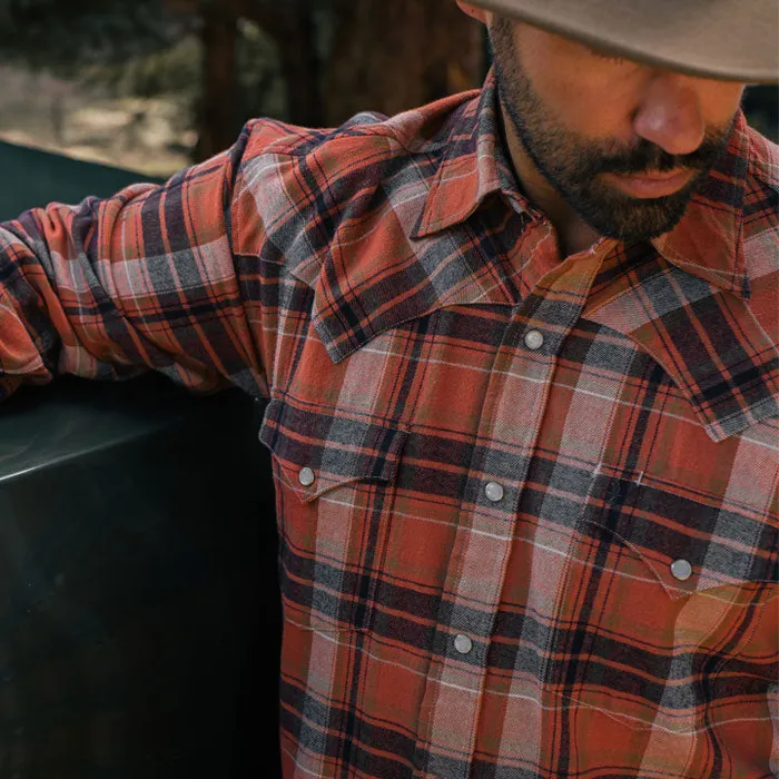 Brushed Twill Plaid Shirt Orange Men Stetson Classic Cut