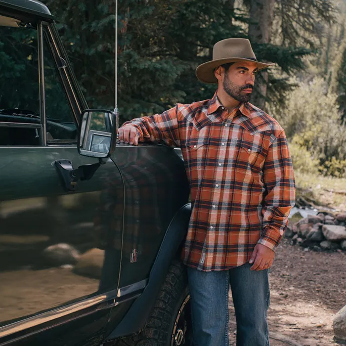 Brushed Twill Plaid Shirt Orange Men Stetson Classic Cut