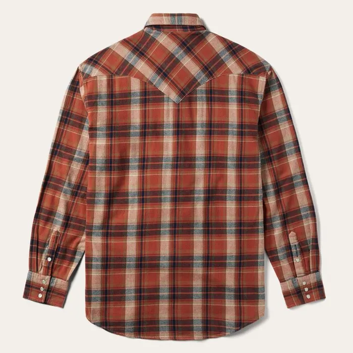 Brushed Twill Plaid Shirt Orange Men Stetson Classic Cut