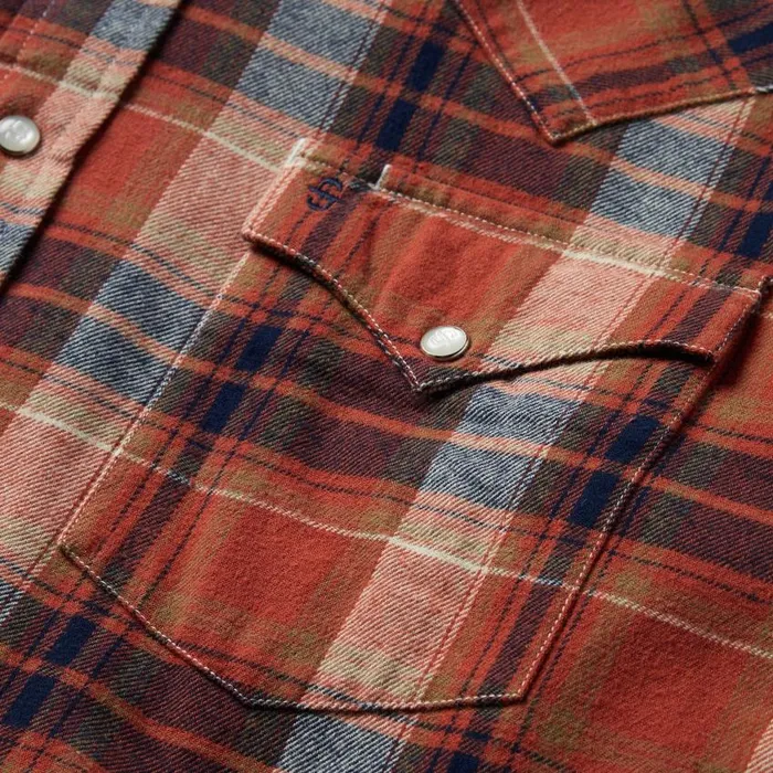 Brushed Twill Plaid Shirt Orange Men Stetson Classic Cut