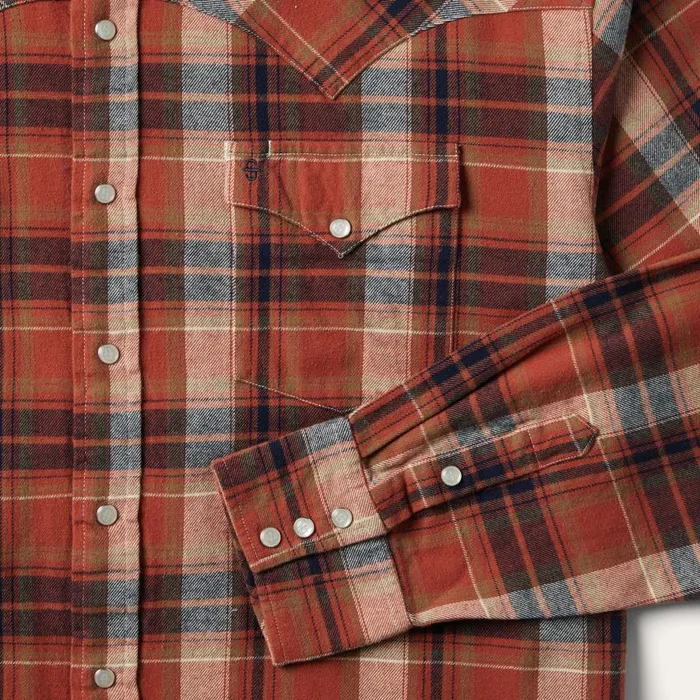 Brushed Twill Plaid Shirt Orange Men Stetson Classic Cut