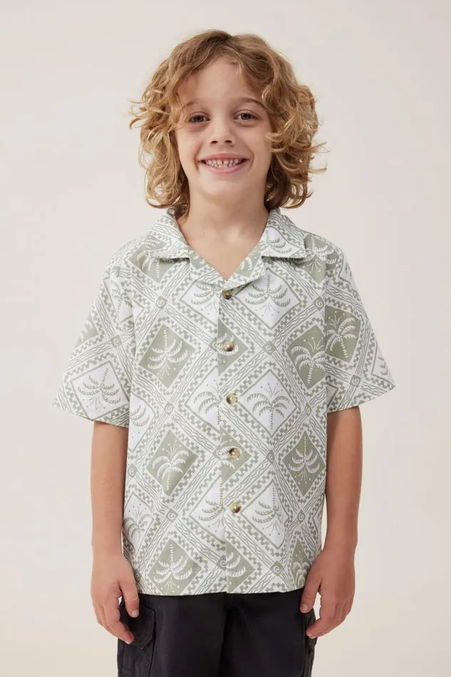 Cabana Short Sleeve Shirt Deep Sagetile Palm Boys Cotton On Shirts