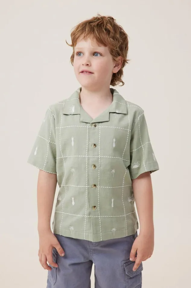 Cabana Short Sleeve Shirt Deep Sagevanilla Tile Embroidery Boys Cotton On Shirts Cabana Short Sleeve Shirt Deep Sagevanilla Tile Embroidery Boys Cotton On Shirts