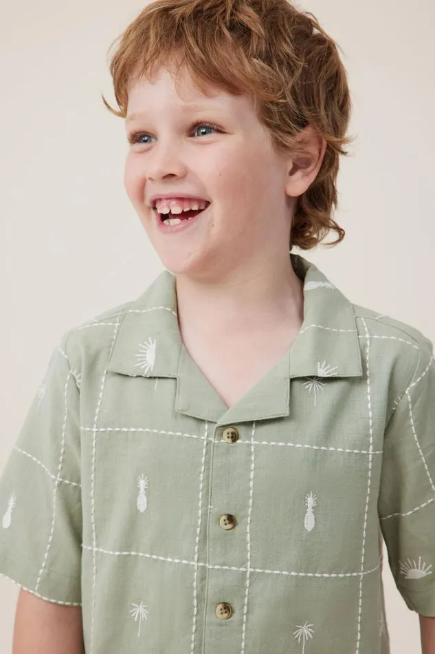Cabana Short Sleeve Shirt Deep Sagevanilla Tile Embroidery Boys Cotton On Shirts Cabana Short Sleeve Shirt Deep Sagevanilla Tile Embroidery Boys Cotton On Shirts