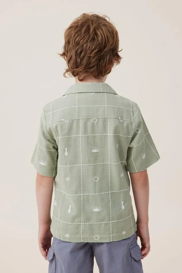 Cabana Short Sleeve Shirt Deep Sagevanilla Tile Embroidery Boys Cotton On Shirts Cabana Short Sleeve Shirt Deep Sagevanilla Tile Embroidery Boys Cotton On Shirts
