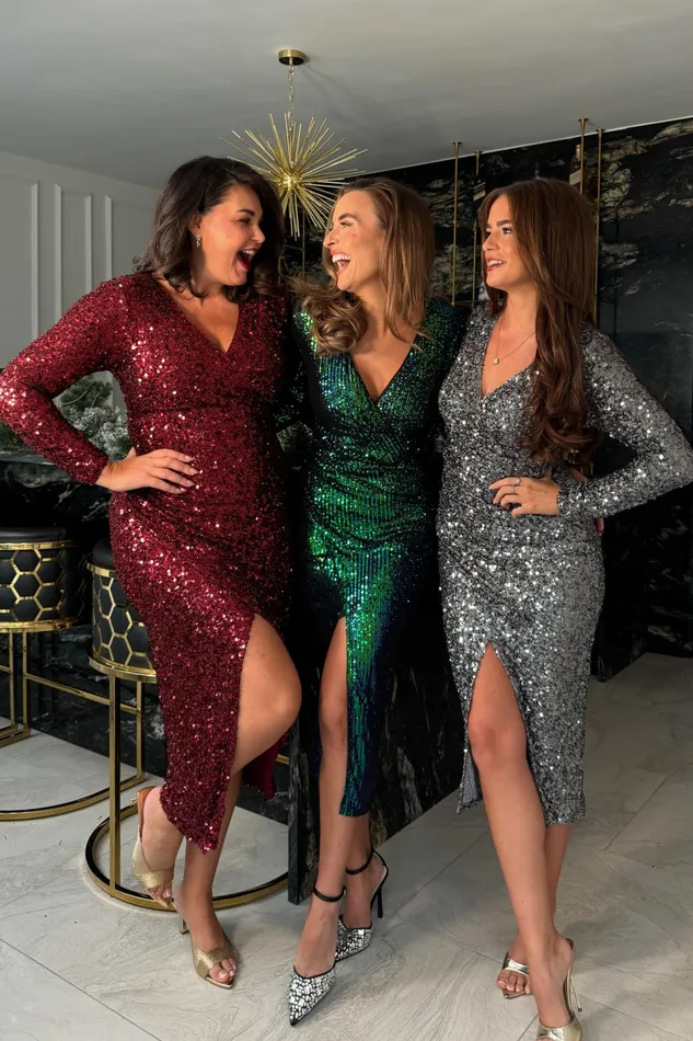 Celia Green Multi Sequin Wrap Midi Dress Women Girl In Mind Sequin Dresses