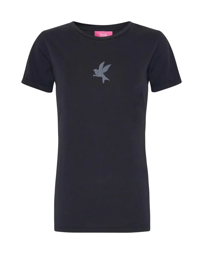 CHARCOAL BOWER BIRD ORGANIC FITTED TEE Women One Teaspoon Tops CHARCOAL BOWER BIRD ORGANIC FITTED TEE Women One Teaspoon Tops