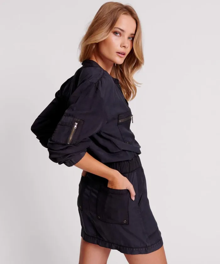 CHARCOAL FLYING HIGH ZIPPED TENCEL MINI DRESS Women One Teaspoon Mini Dresses CHARCOAL FLYING HIGH ZIPPED TENCEL MINI DRESS Women One Teaspoon Mini Dresses