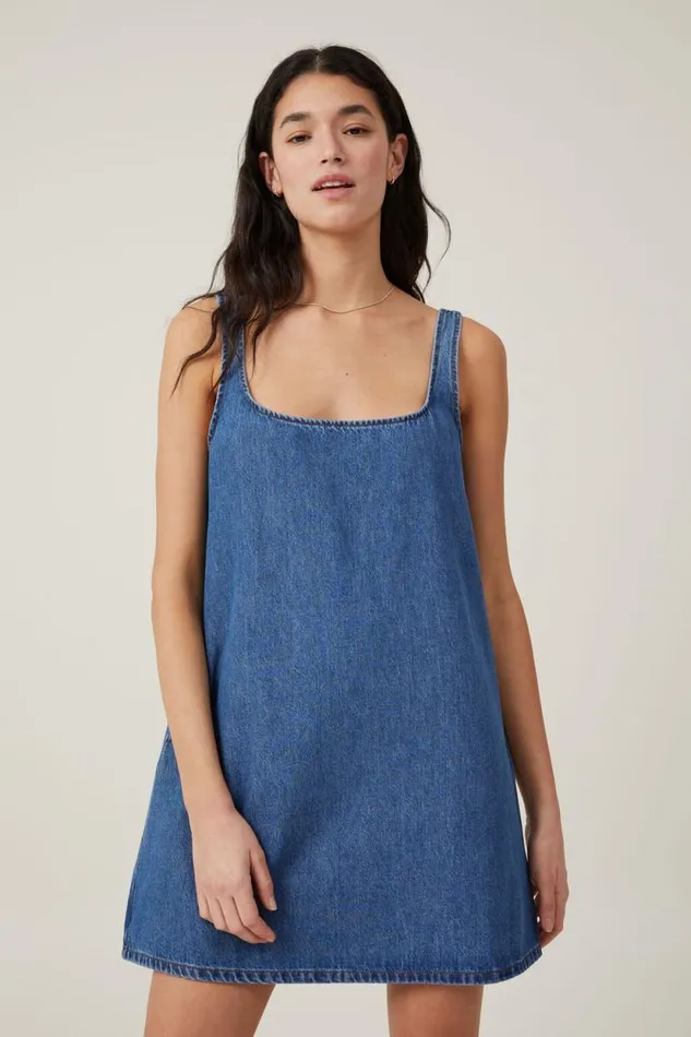 Charlie Denim Mini Dress Sea Blue Women Cotton On Skirts
