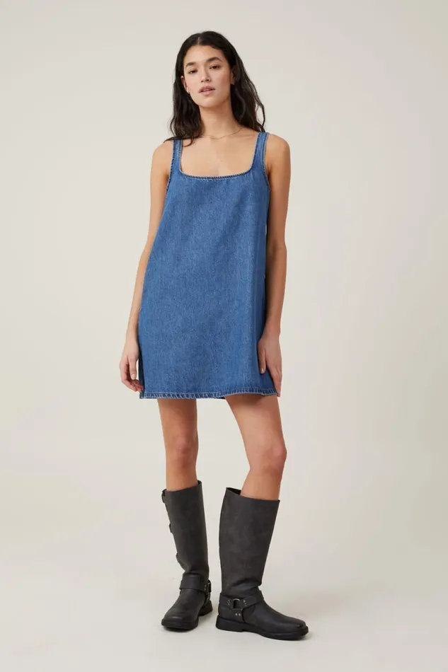 Charlie Denim Mini Dress Sea Blue Women Cotton On Skirts