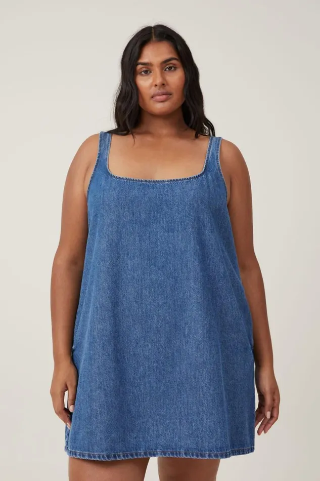 Charlie Denim Mini Dress Sea Blue Women Cotton On Skirts