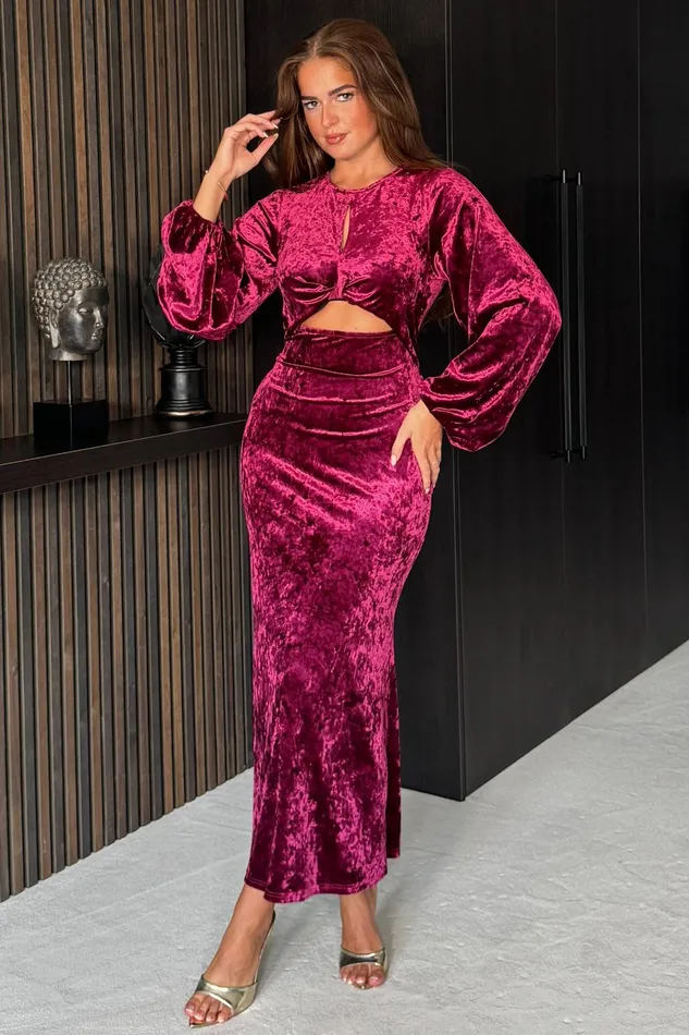 Clara Cutout Maxi Dress Wine Velvet Women Girl In Mind Maxi Dresses