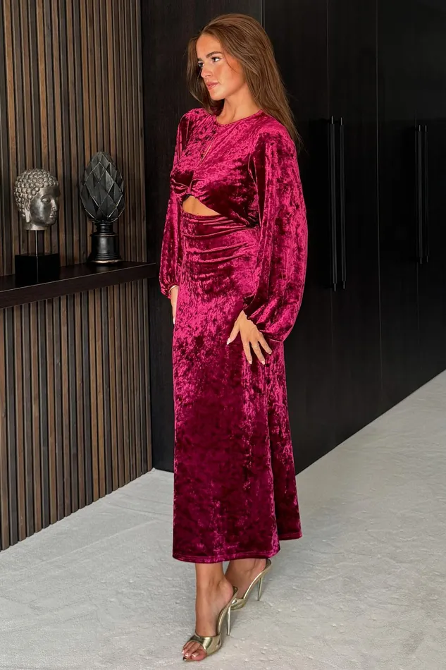 Clara Cutout Maxi Dress Wine Velvet Women Girl In Mind Maxi Dresses