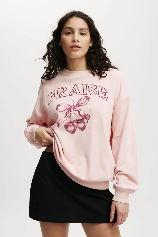 Classic Graphic Crew Sweatshirt Fraise Rose Quartz Women Cotton On Sweaters and Cardigans