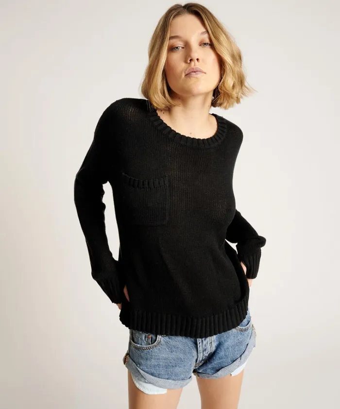 CLASSIC POCKET CHUNKY KNIT SWEATER BLACK Women One Teaspoon Knitwear