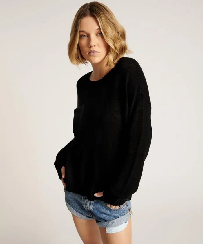 CLASSIC POCKET CHUNKY KNIT SWEATER BLACK Women One Teaspoon Knitwear CLASSIC POCKET CHUNKY KNIT SWEATER BLACK Women One Teaspoon Knitwear
