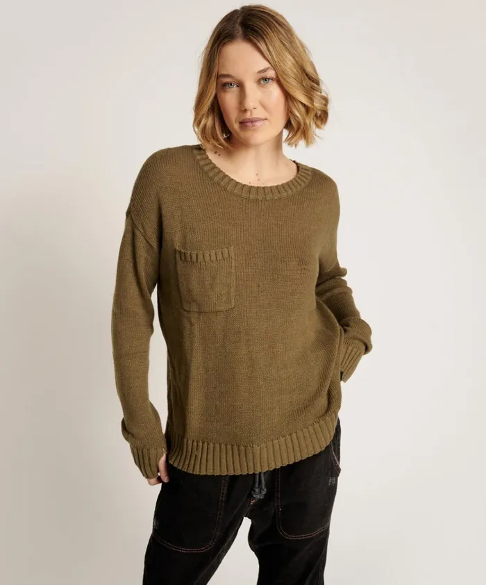 CLASSIC POCKET CHUNKY KNIT SWEATER KHAKI Women One Teaspoon Knitwear