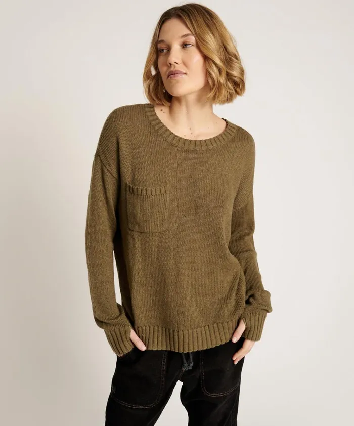 CLASSIC POCKET CHUNKY KNIT SWEATER KHAKI Women One Teaspoon Knitwear CLASSIC POCKET CHUNKY KNIT SWEATER KHAKI Women One Teaspoon Knitwear