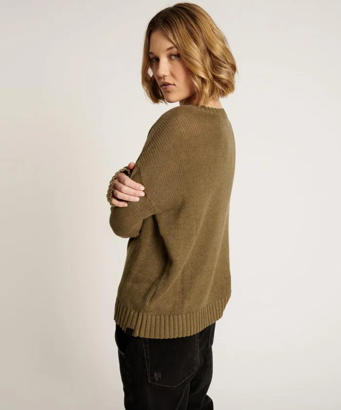 CLASSIC POCKET CHUNKY KNIT SWEATER KHAKI Women One Teaspoon Knitwear CLASSIC POCKET CHUNKY KNIT SWEATER KHAKI Women One Teaspoon Knitwear