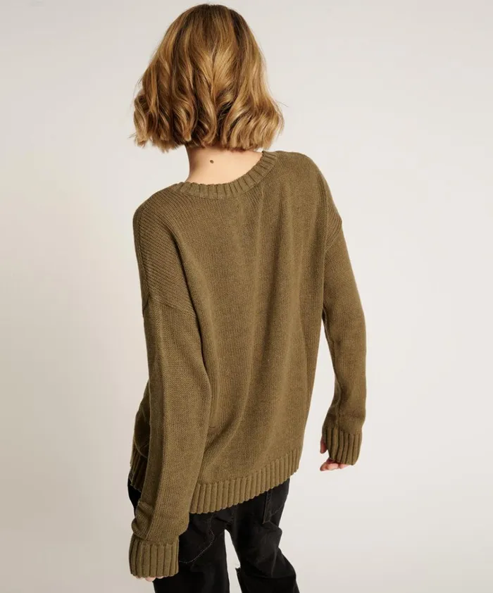 CLASSIC POCKET CHUNKY KNIT SWEATER KHAKI Women One Teaspoon Knitwear CLASSIC POCKET CHUNKY KNIT SWEATER KHAKI Women One Teaspoon Knitwear