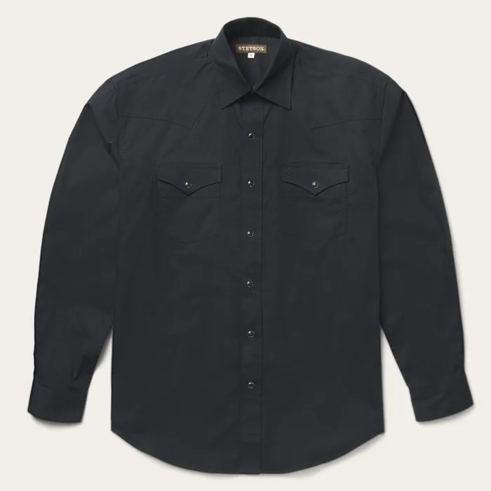 Classic Western Shirt In Black Black Men Stetson Classic Cut