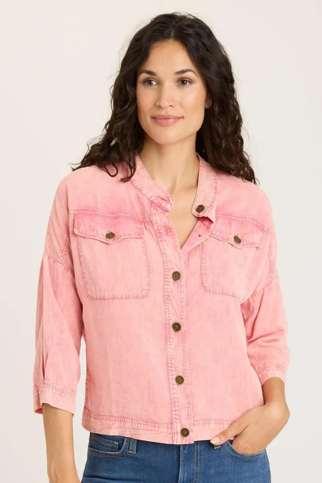 Clothing Jackets XCVI Twill Colbert Jacket Distress Wash Rose