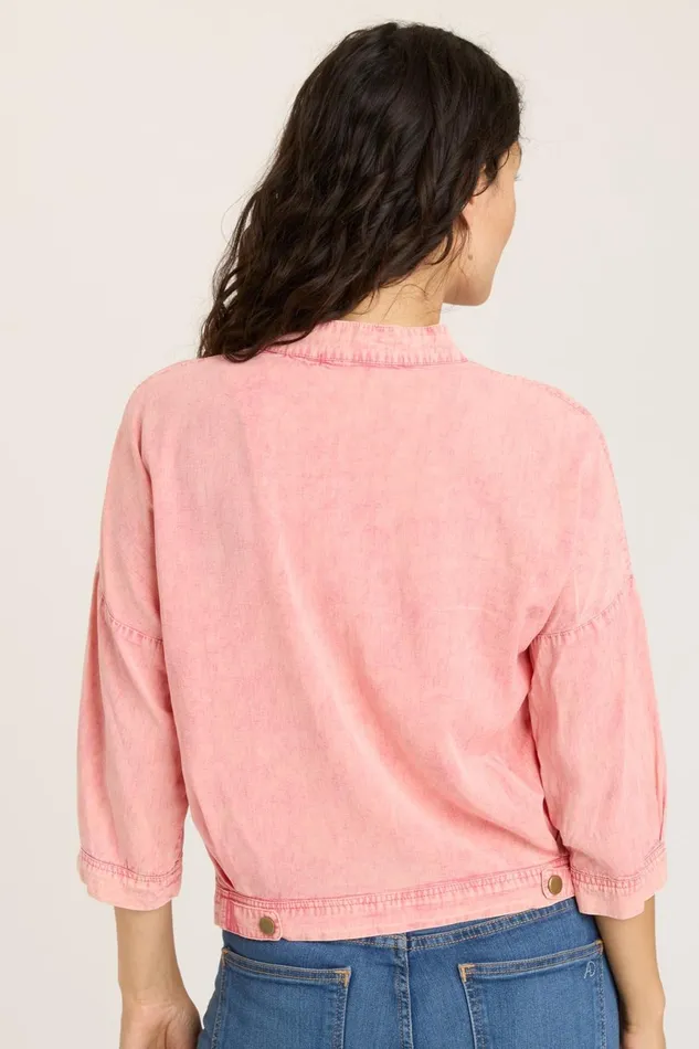 Clothing Jackets XCVI Twill Colbert Jacket Distress Wash Rose