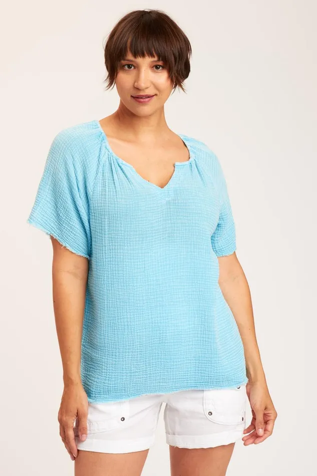 Clothing ShirtsBlouses XCVI Pearl Top Distress Wash Stream