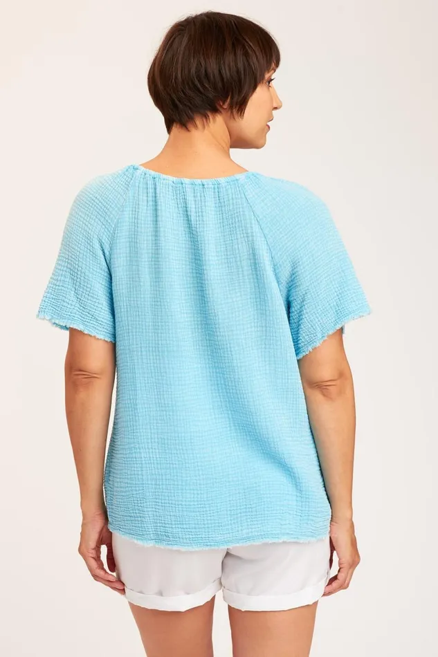 Clothing ShirtsBlouses XCVI Pearl Top Distress Wash Stream