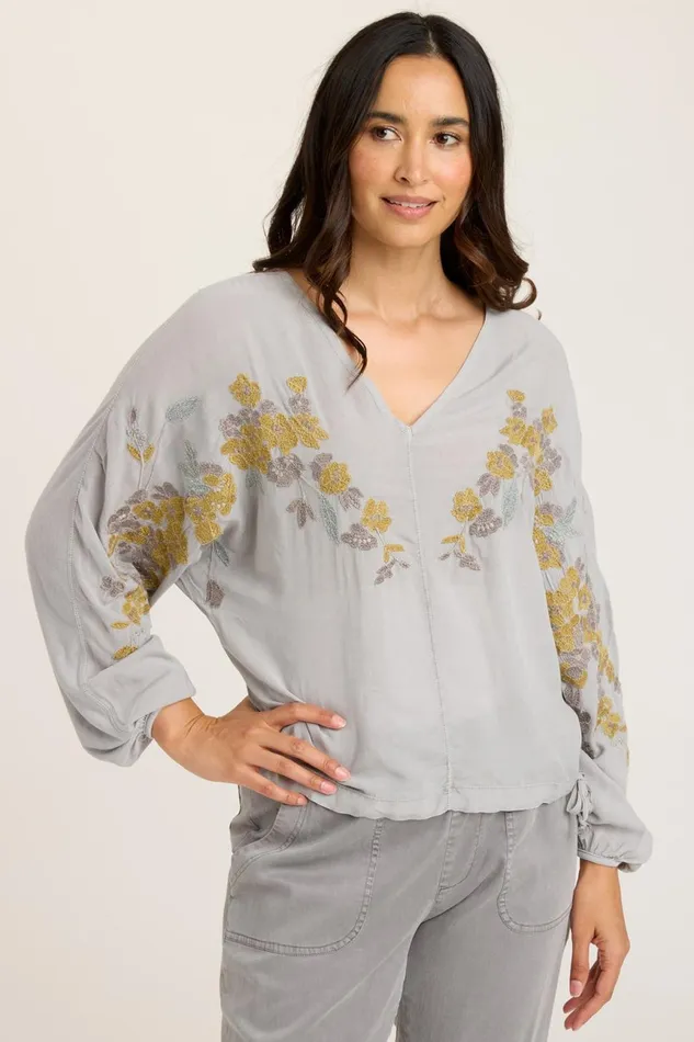 Clothing ShirtsBlouses XCVI Pernille VNeck Top Soft Pebble Pigment