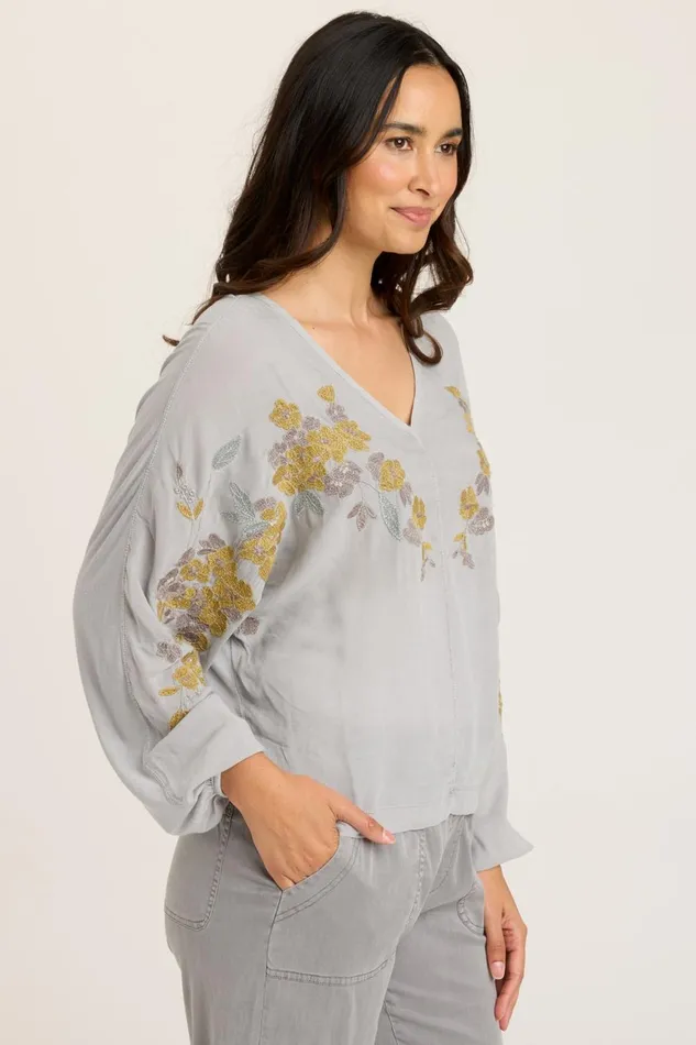 Clothing ShirtsBlouses XCVI Pernille VNeck Top Soft Pebble Pigment