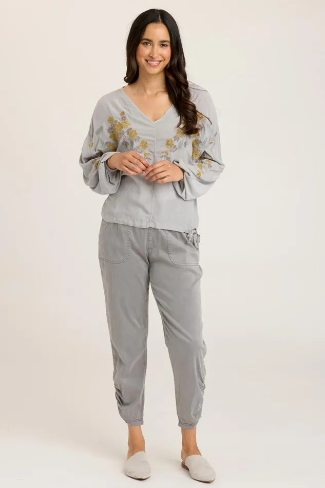 Clothing ShirtsBlouses XCVI Pernille VNeck Top Soft Pebble Pigment