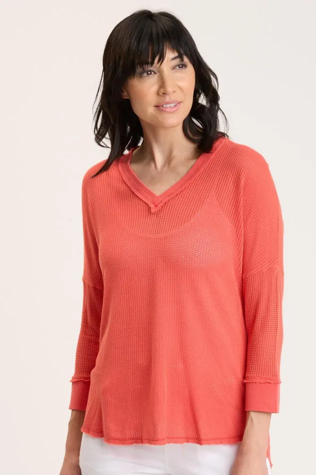 Clothing Sweatshirts XCVI Mesh Fira Pullover Grapefruit Pigment