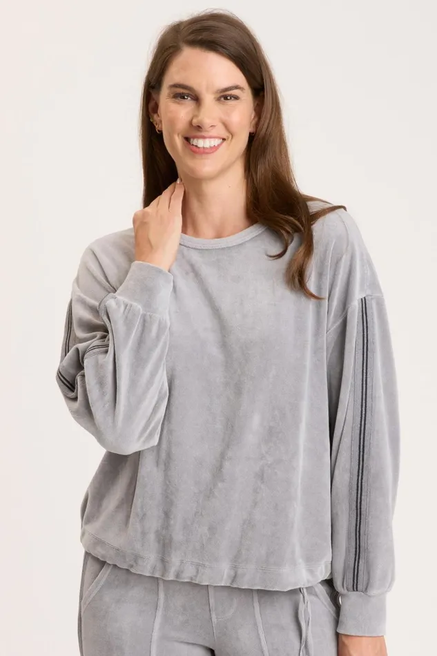 Clothing Sweatshirts XCVI Rugby Stripe Dottie Sweatshirt Cotton Grey Pigment