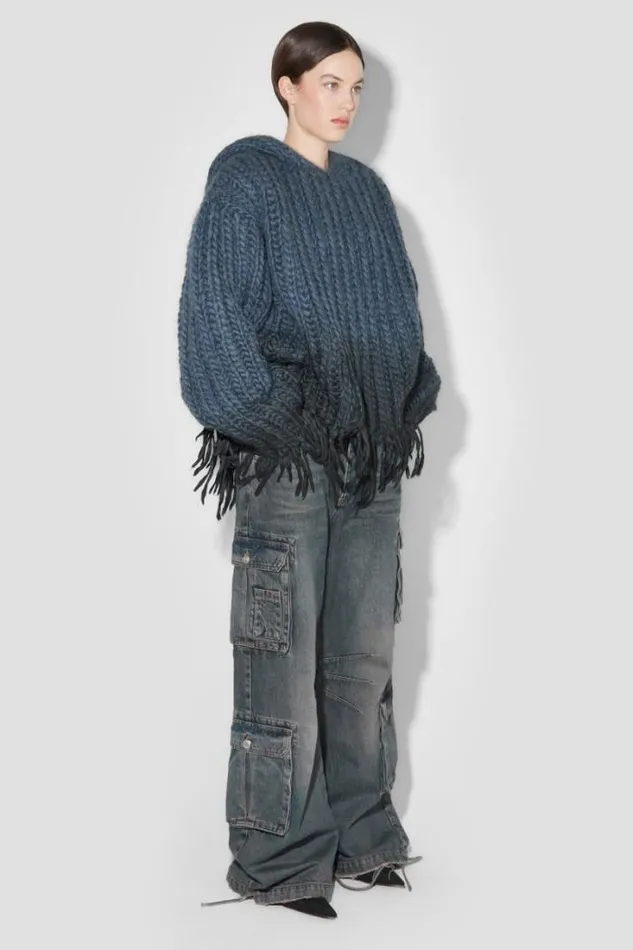 Coated Bulky Knitted Hoodie Denim Blue Women MISBHV Knitwear