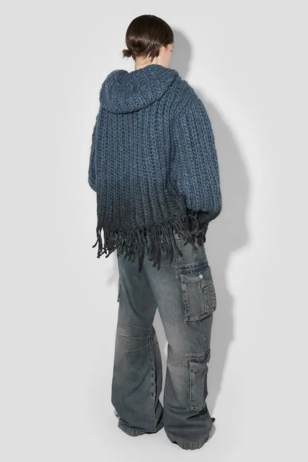 Coated Bulky Knitted Hoodie Denim Blue Women MISBHV Knitwear